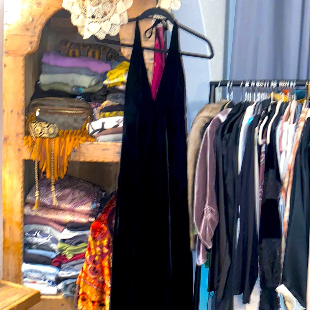 Vintage black velvet evening dress